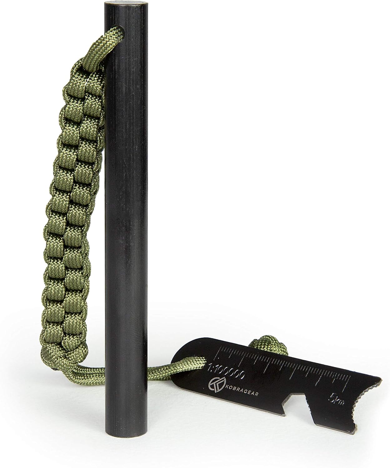 KobraGear Emergency Magnesium Fire Starter Ferrocerium Ferro Rod 5 inch x ½ inch with Survival Paracord Lanyard and Steel Multitool Striker (Green): Sports & Outdoors