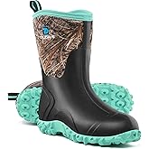 Trudave Rubber Boots for Women with Steel Shank, 6mm Neoprene Mid Calf Rain Boots, Waterproof Insulated Mud Work Boots All Season, Size 5-11