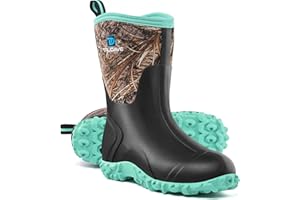 Trudave Rubber Boots for Women with Steel Shank, 6mm Neoprene Mid Calf Rain Boots, Waterproof Insulated Mud Work Boots All Season, Size 5-11