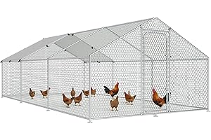 DOCAGT Chicken Coop Large Metal Hen Run Poultry Cage with Water-Resident Cover for Duck Rabbit House Outdoor Walk-in Chicken Pen for Yard, Spire Roof(10’ W x 19.7’ L x 6.4’ H)