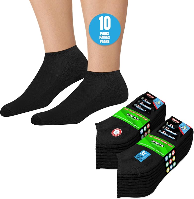 10 Pares Calcetines Tobilleros Mujer Hombre Verano Calcetines Cortos Bajos, paquete de 10 (EU 35-38, Negro)