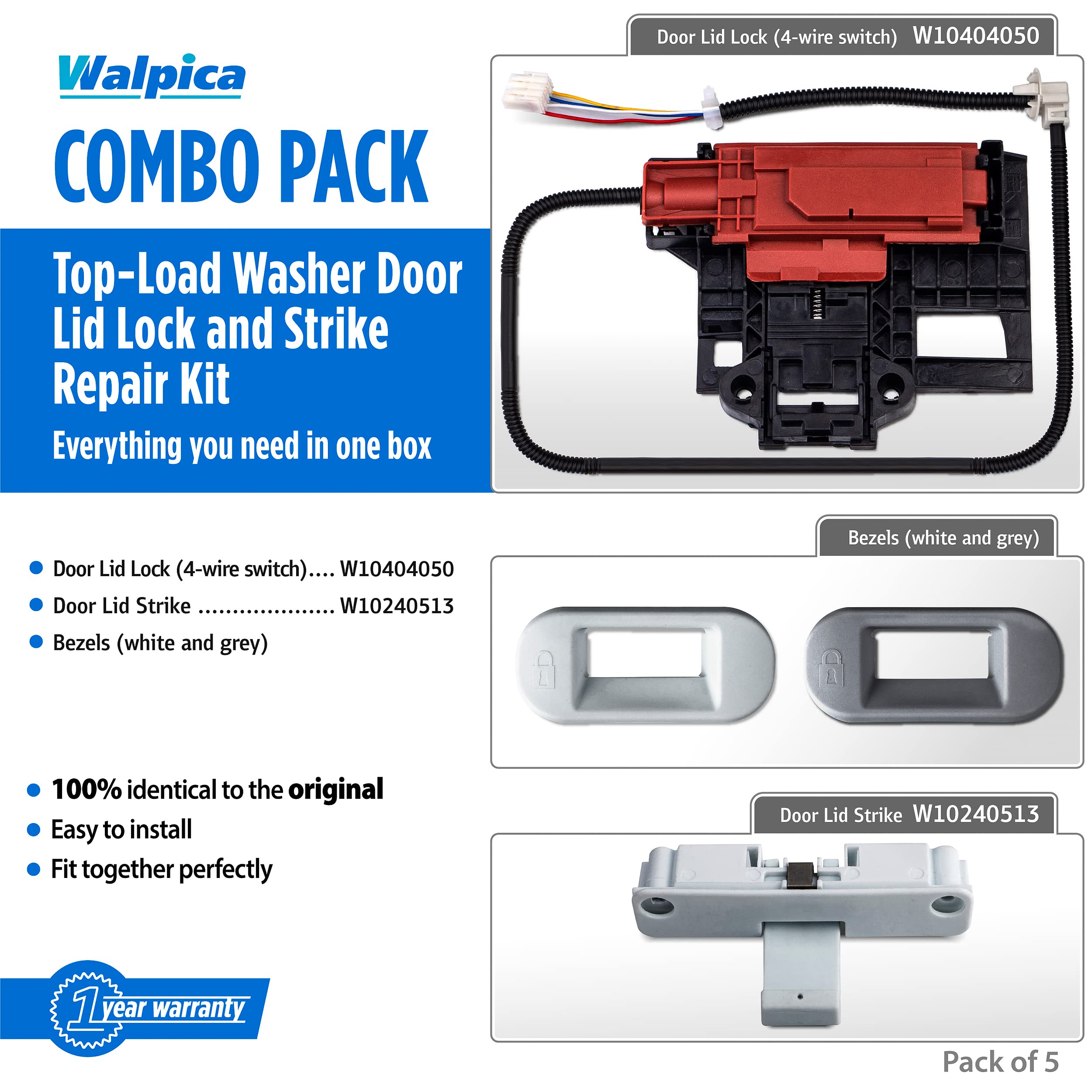 W10404050 W10238287 Lid lock for Maytag Centennial Washer Kenmore Washer Whirlpool Cabrio Washer Lid Lock Replacement Parts Lid Switch Replacement Door Latch Top Load Washing Machine Parts