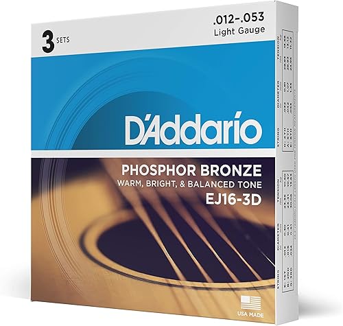 D'Addario EJ16 Phosphor Bronze Acoustic Guitars Strings 3 Pack - Light 12-53