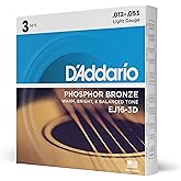 D'Addario EJ16 Phosphor Bronze Acoustic Guitars Strings 3 Pack - Light 12-53