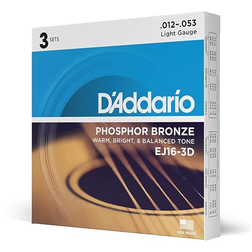 D'Addario EJ16 Phosphor Bronze Acoustic Guitars Strings 3 Pack - Light 12-53