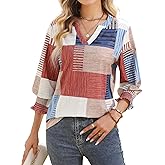 WRUBL 3/4 Length Sleeve Womens Tops with Smocked Cuffs V Neck Cool Soft Fabric Blouses for Women Dressy Casual