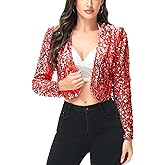 Anna-Kaci Womens Shiny Sequin Long Sleeve Glitter Cropped Blazer Bolero Shrug