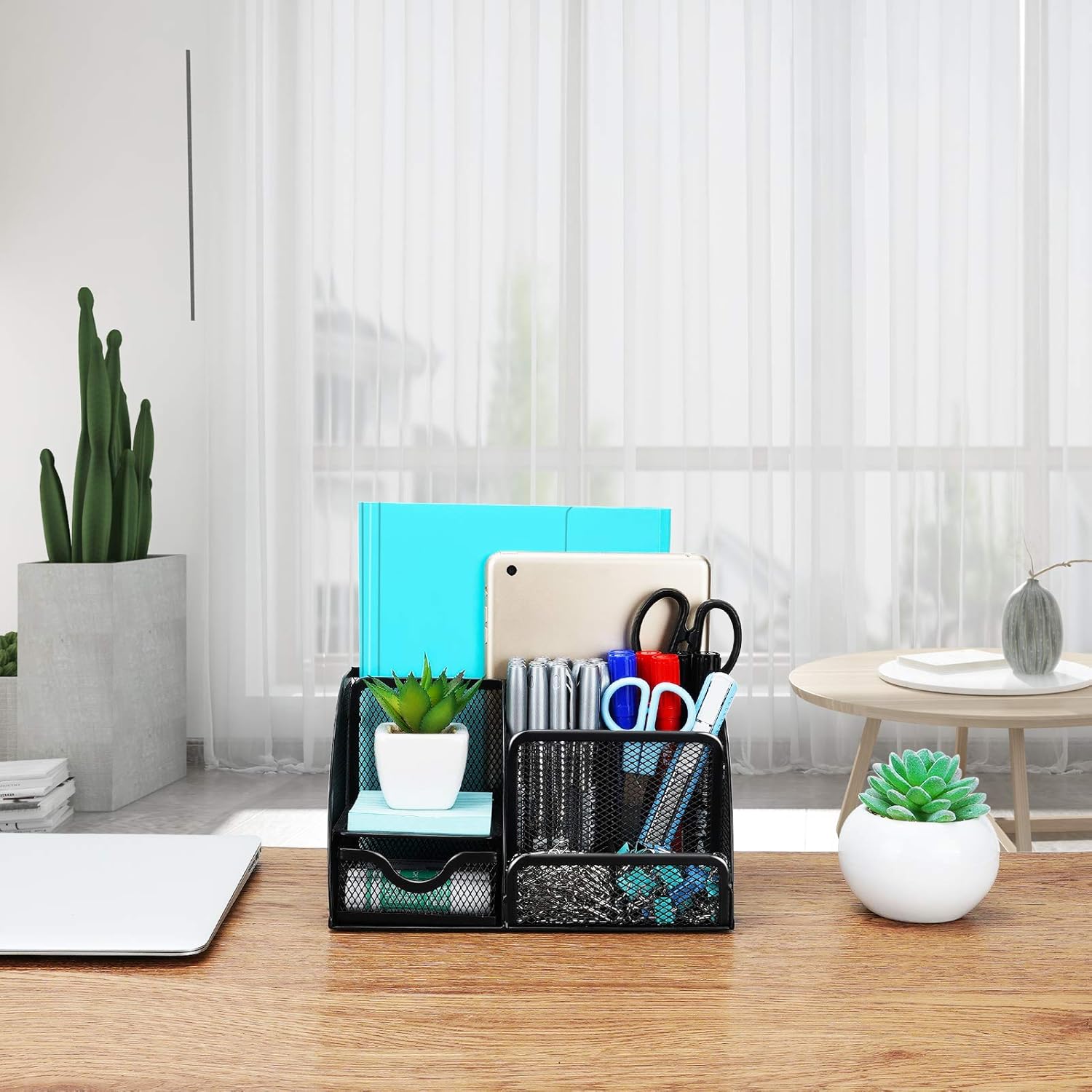 Desk Organizer, Wellerly Office Supplies Desk Organization Accessories Pen Holder Organizers Set Multi-Functional Mesh Storage Caddy with 6 Compartments + 1 Drawer for Office School Home Supply: Home Improvement