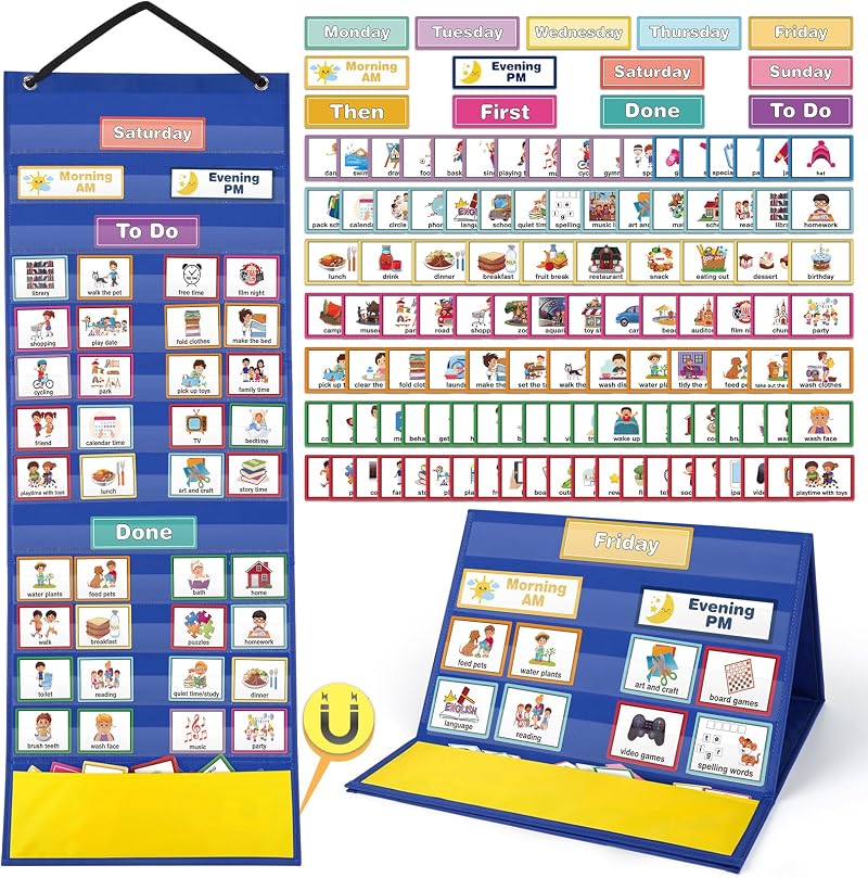 Sanlebi Visual Timetable 132 PECS Cards Weekly Behaviour Charts Now and Next