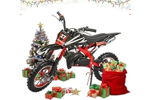DEAATHY 49cc Gas Dirt Bike - 2 Stroke Motorcycle with Off-Road Tires, Dual Disc Brakes & Shock Absorbers - Beginner Motocross Bike with Comfort Seat Cushion for Youth Riders