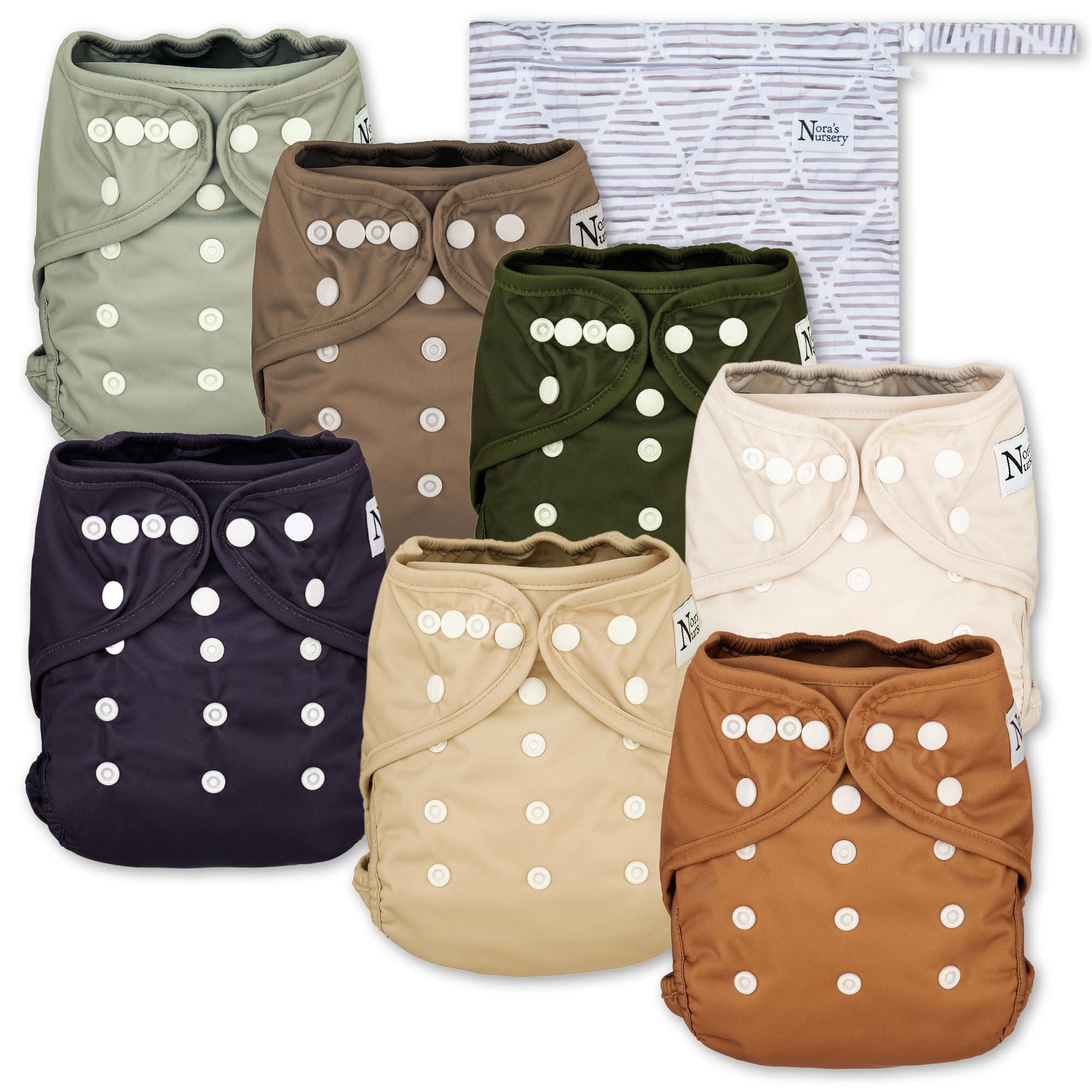 Photo 1 of Nora's Nursery Cloth Diaper Cover, Reusable Cover with Snap Closure, Shell for Prefold, Flat, or Fitted Inserts, Includes Wet Bag - Down to Earth