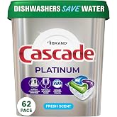 Cascade Platinum Dishwasher Pods, Dishwasher Detergent, Actionpacs, Fresh, 62 Count