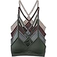 Kalon Women’s 4 Pack Racerback Sports Bralette Seamless Wireless Comfort Bra