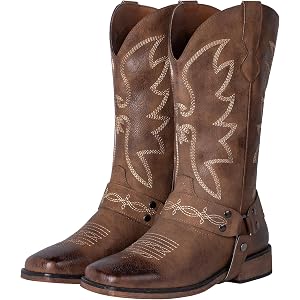SheSole Womens Cowboy Boots Square Toe with Buckle Strap | Western Fashion Style, Cowgirl Boots for Everyday, Mid Calf, Low B