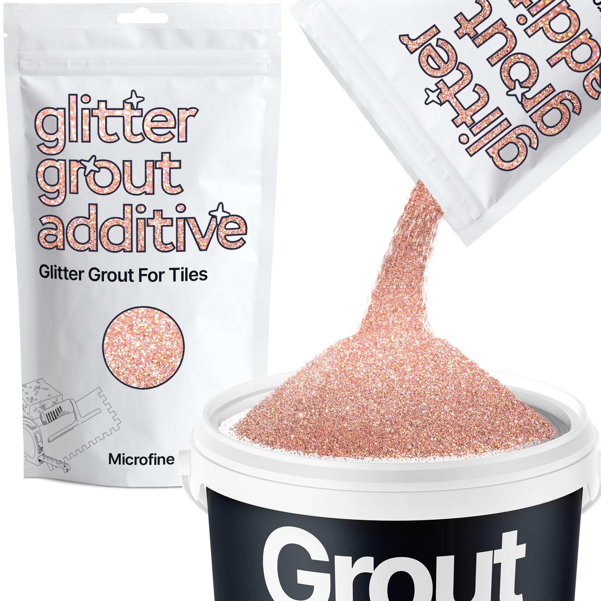 Hemway Rose Gold Holographic Glitter Grout Additive Microfine 100g Metallic Flakes for Adding Sparkle to Kitchen & Bathroom Tiles | Enhance Your Indoor Grouting Projects with a Durable Sparkly Effect — image 1