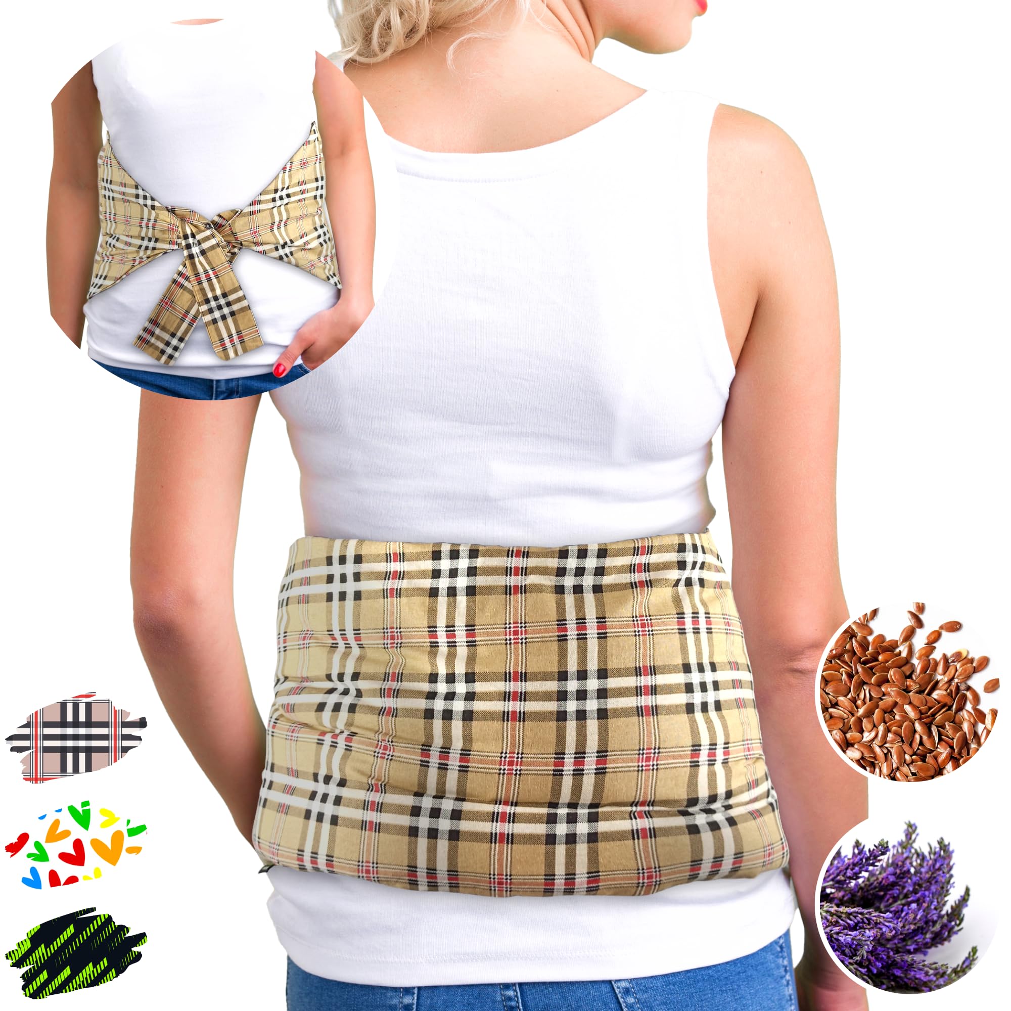 Wheat Bags for Back Pain Relief - Microwave Heat Pads for Lower Back (60x20 cm) - Heat and Cold Pack Microwavable - Washable Cover, 100% Cotton Fabric and Lavender (Oxford)