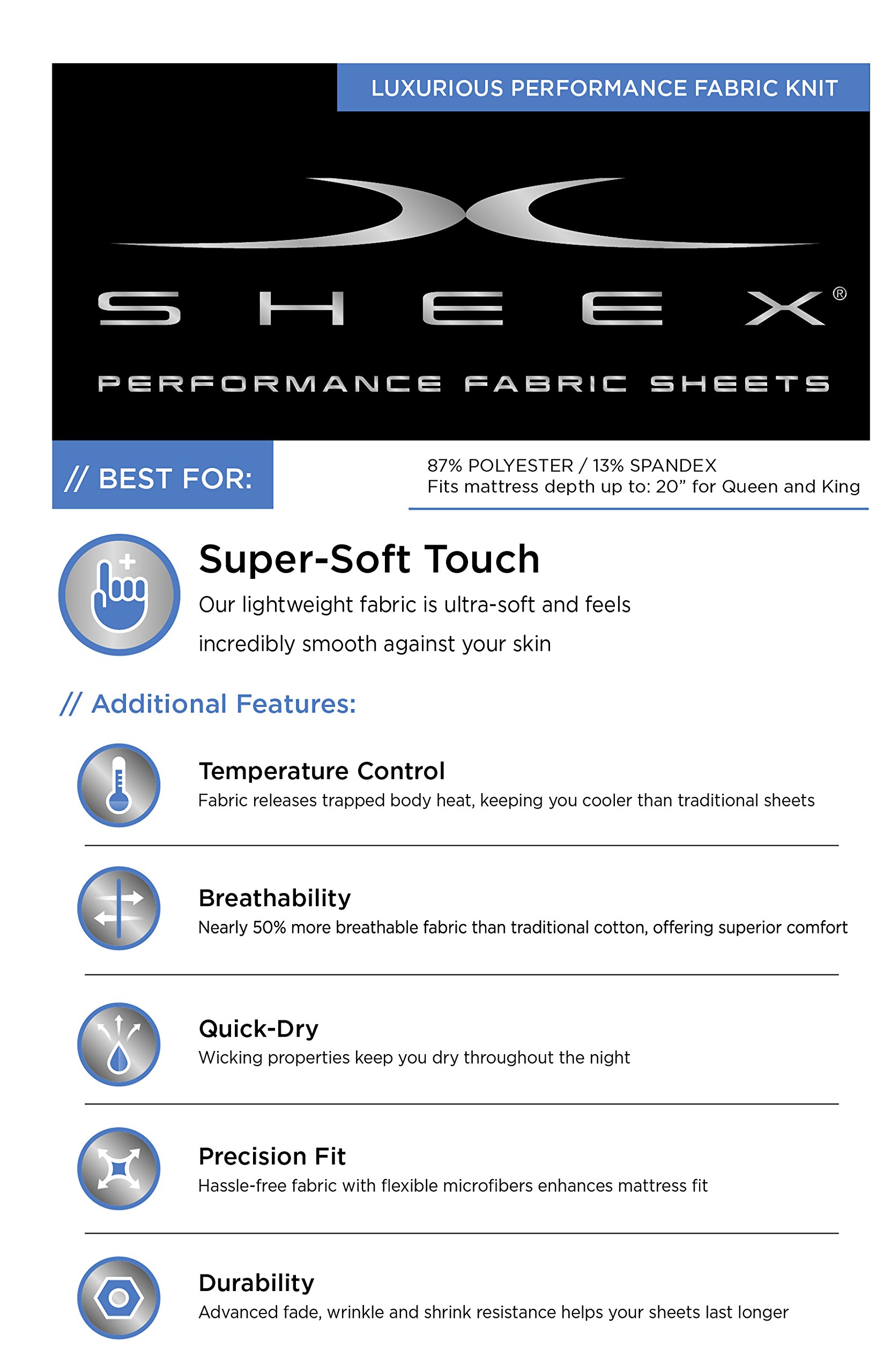 SHEEX ORIGINAL PERFORMANCE Sheet Set with 2 Pillowcases, UltraSoft
