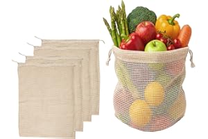 Fashionshopmart Reusable Cotton Mesh Bags Organic Cotton, Washable & Durable Grocery Bags with Drawstring Mesh Storage Bags f