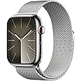 Apple Watch Series 9 [GPS + Cellular 45mm] Smartwatch with Silver Stainless Steel Case with Silver Milanese Loop. Fitness Tracker, Blood Oxygen & ECG Apps, Always-On Retina Display