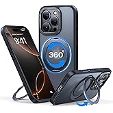 QTlier case for iPhone 16promax, 360 Rotatable Ring Stand, Raised Camera Frame, Shockproof with MagSafe Black