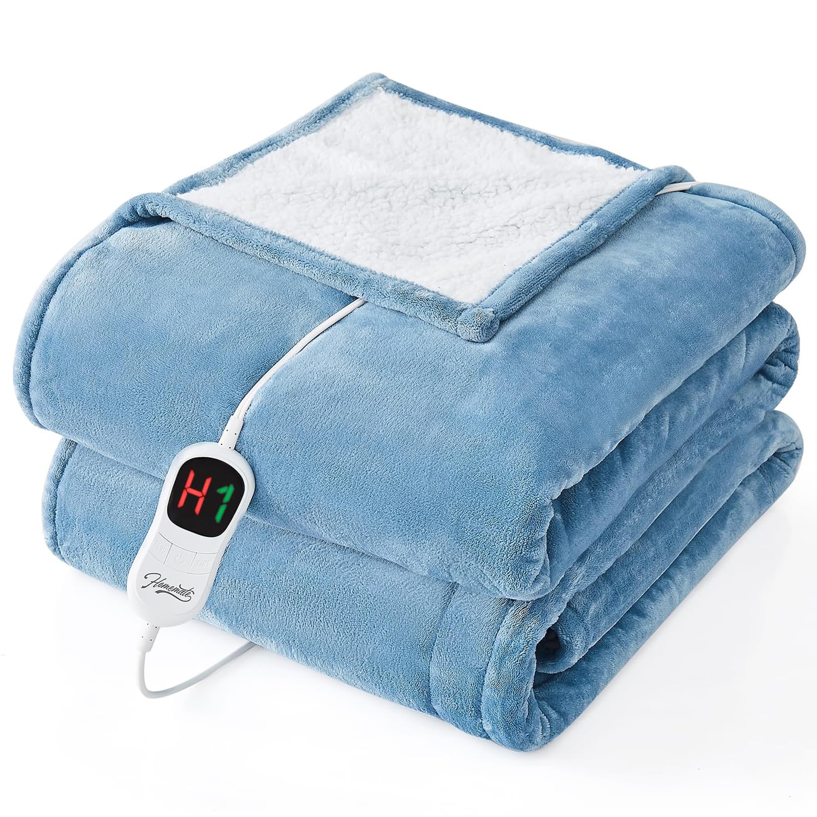 Photo 1 of Homemate Electric Heated Blanket Full Size - 72"x84" Heated Bed Blanket Throw with 10 Heating Levels 8 Hours Auto Off Fast Heating Over-Heat Protection-Ultra Soft Flannel ETL Certified, Blue