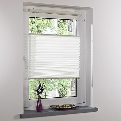 Liedeco® Plissee freihängend mit Klemmträger / 60 x 130 cm weiß (Breite x Höhe) / lichtdurchlässig blickdicht und stufenlos v
