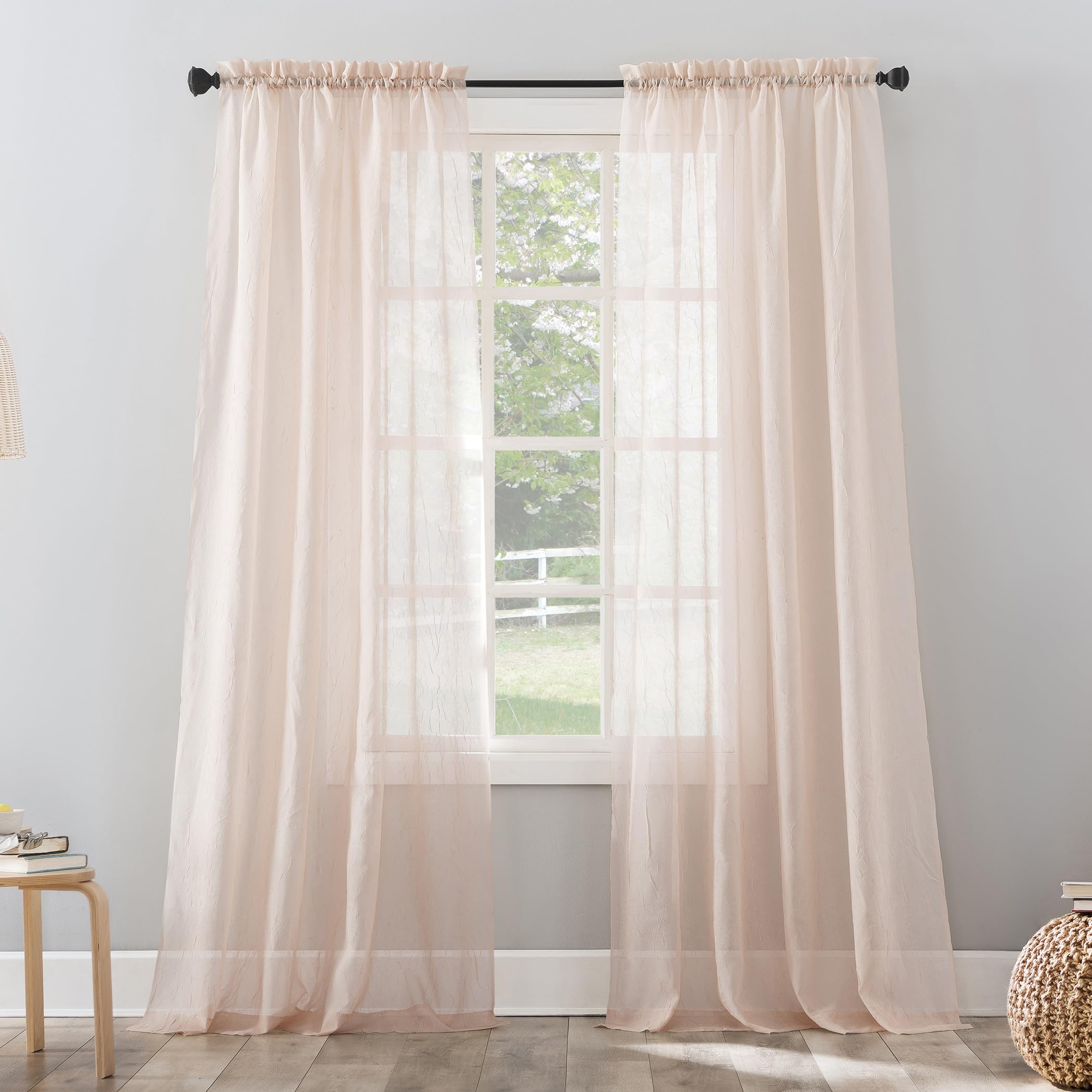 No. 918 Erica Crushed Sheer Voile Rod Pocket Curtain Panel, 51" x 84", Whisper Pink