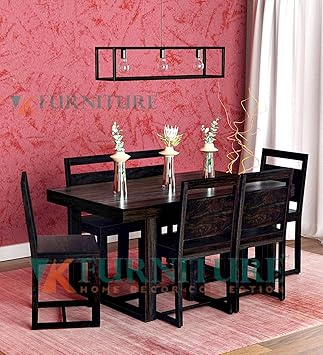 VK Furniture Sheesham Wood Dining Table Set | for Living and Dining Room | with 6 Chairs | Warm Chestnut Finish