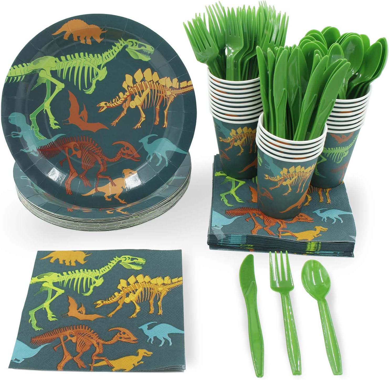 Dinosaur Party Bundle, Includes Plates, Napkins, Cups, and Cutlery (24 Guests,144 Pieces): Toys & Games