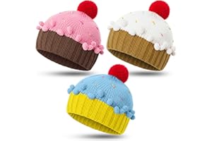 Chicingyou 3Pcs Kids Cupcake Beanie Hat Winter Cartoon Knitting Funny Beanies Xmas Cupcake Hat for 2-6 Years Boys Girls