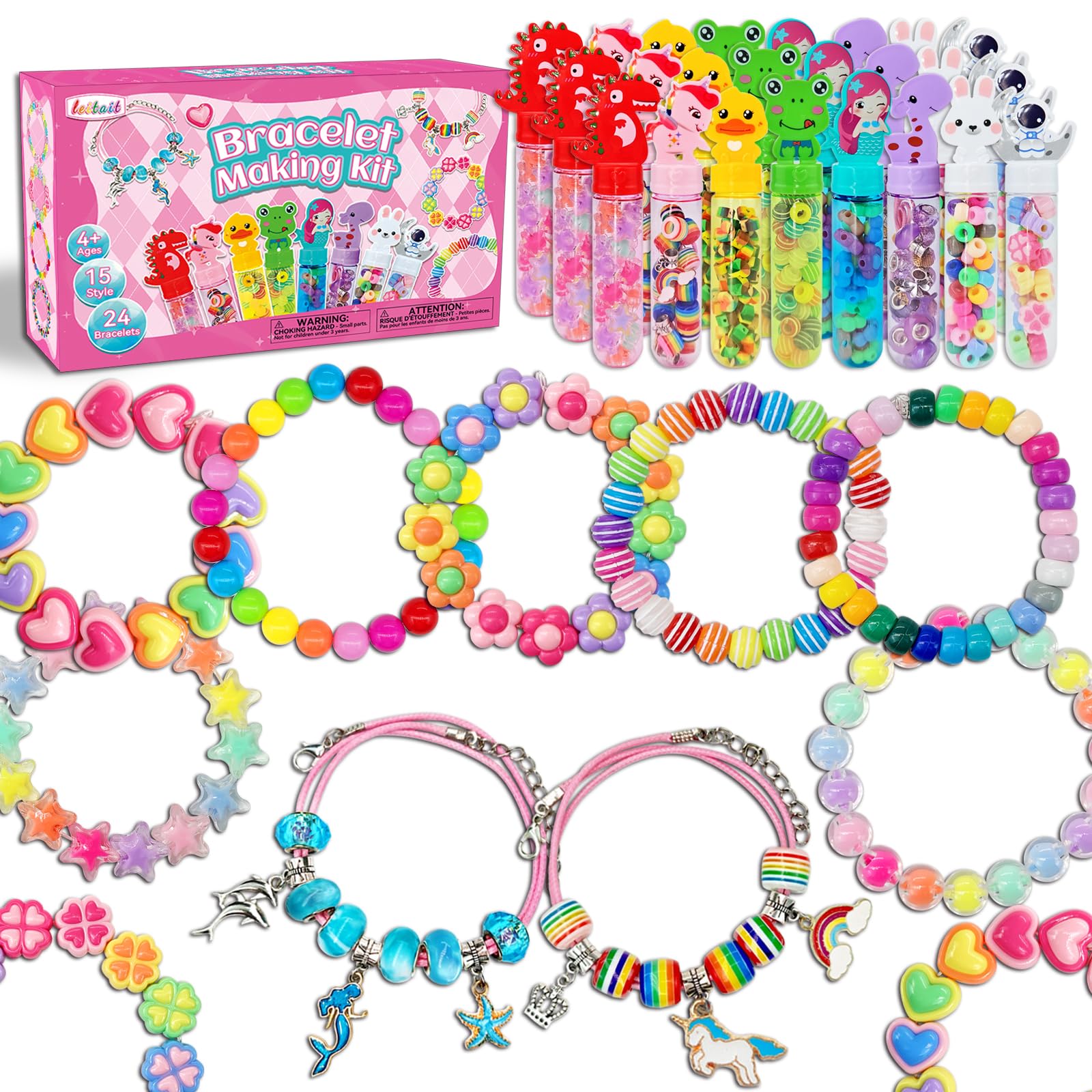 leitait 24 Pack Bracelet Wands,Charm Bracelet Jewelry Making Kit,Arts Crafts for Kids,Unicorn Party Favors Supplies,Goodie Bags Stuffers,Classroom Prizes,Birthday Gifts for Girls Ages 4-8 Years Old