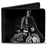Buckle-Down DC Comics Wallet, Bifold, The Batman and Batcycle Pose Black White, Vegan Leather