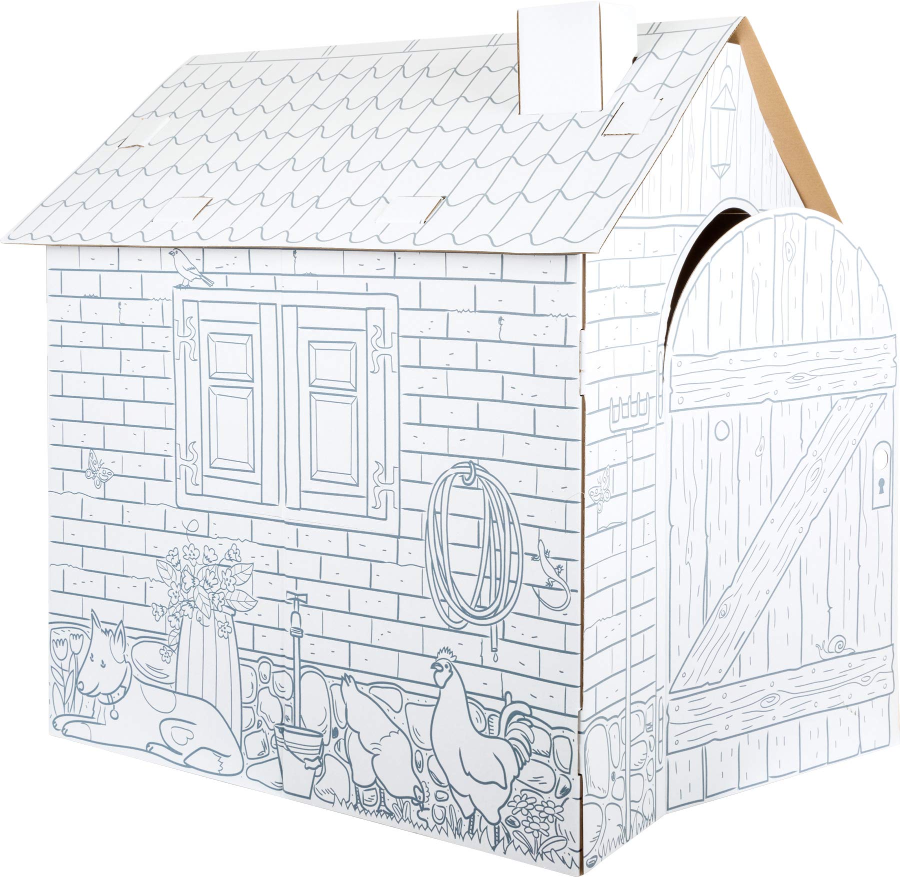 small foot 10015 Huge Playhouse "Farm" made of cardboard, can be painted with wax, felt pencils and crayons, from 3 years on, White
