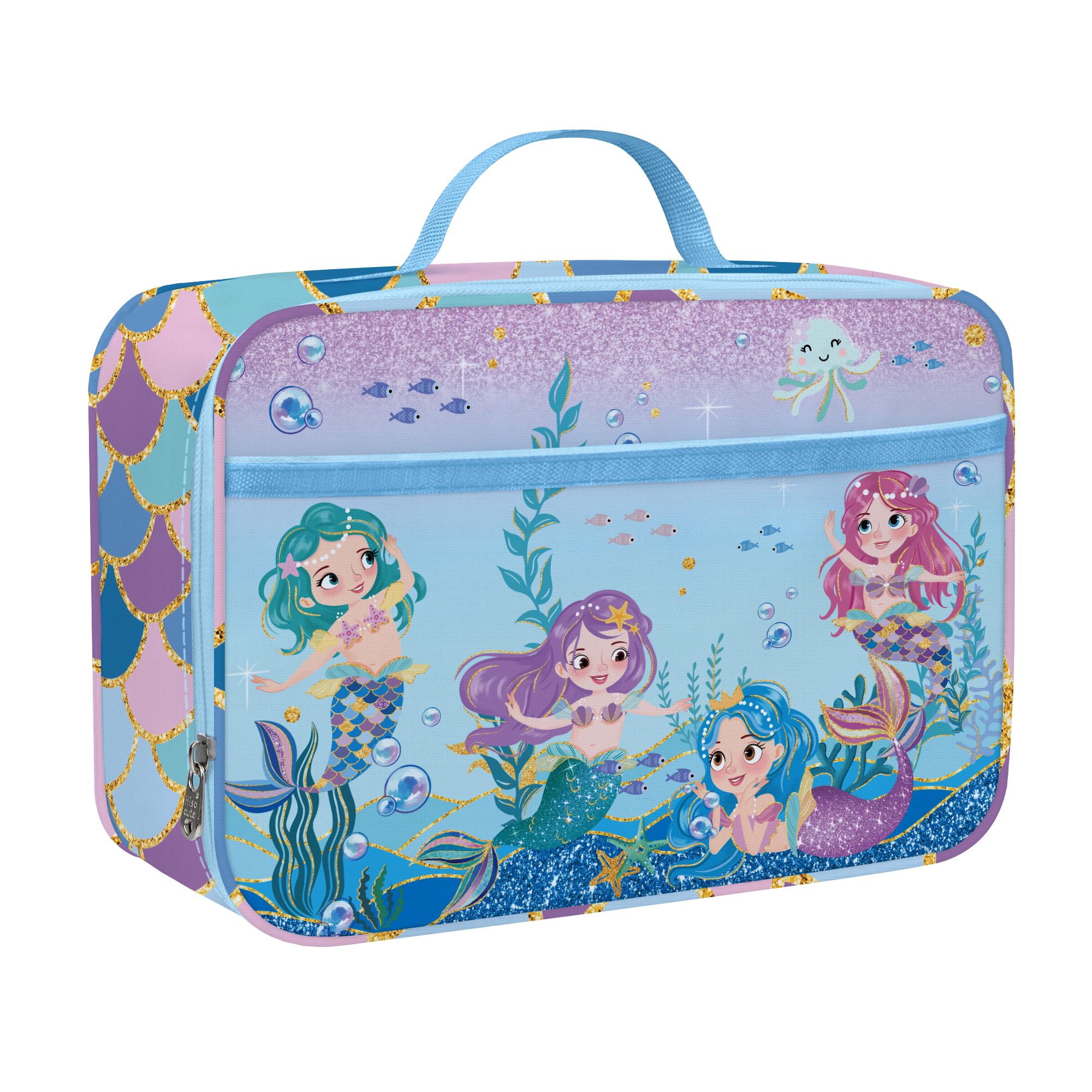 Clastyle Mermaid Insulated Lunch Bag Large Thermal Cooler Bag for Girl Picnic Lunch Box Tote, Blue Mermaids