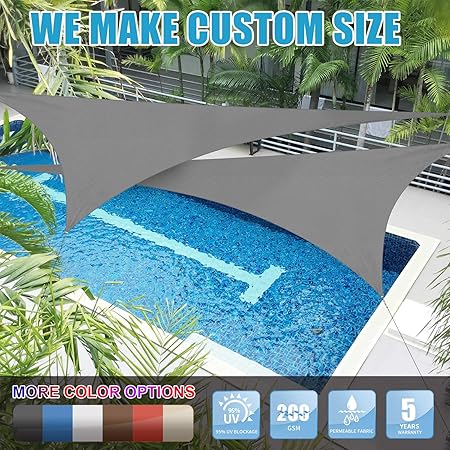 Amgo 20 X 20 X 20 Grey Triangle Sun Shade Sail Canopy Awning 95 Uv Blockage Water Air Permeable Commercial Residential For Patio Yard
