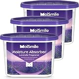 Moismile Moisture Absorbers, Efficient Lavender Vanilla Humidity Absorber & Odor Eliminator Boxes, Refillable Car Dehumidifier for Closet, Bathroom, Basement& RV, 3 Pack