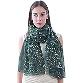 Silver Gold Glitter Shimmer Sparkle Foil Star Print Women's Scarf Shawl Wrap Lightweight