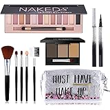 All in One Makeup Kit, Includes 12 Colors Naked Eyeshadow Palette, 5Pcs Makeup Brushes, Waterproof Eyeliner Pencils, Eyebrow 
