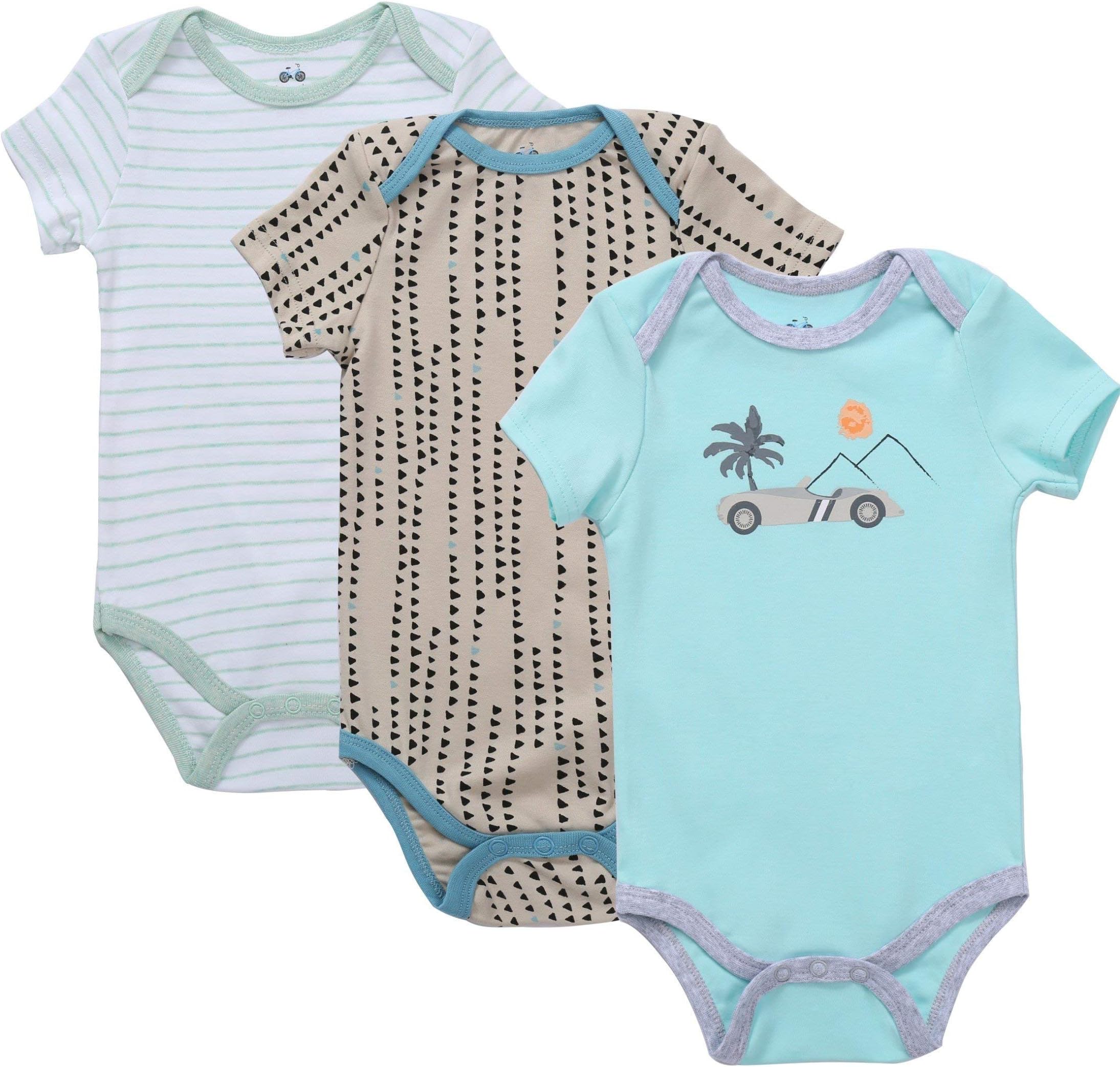 Baby Boy's 3-Pack Long-Sleeve Kimono Bodysuit Set -Side Snap Onesie Infant Bundle.
