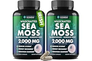 SECRET ELEMENT Sea Moss Capsules - Irish Sea Moss Advanced with Burdock Root, Bladderwrack & Muira Puama for Immunity, Gut, & Energy - Superfood Sea Moss Supplements w/Raw Sea Moss Powder (2 Pack)