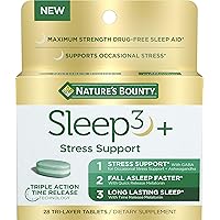 Stress Support Melatonin by Nature's Bounty, Sleep3 Maximum Strength 100% Drug Free Sleep Aid, Dietary Supplement with…