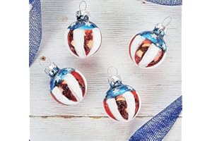 Lillian Vernon Americana Blown Glass Patriotic Ornaments - Handcrafted Hanging Tree Decorations, Round Americana Holiday & Party Decor, Red, White & Blue, 12-Piece Set