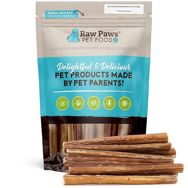 RAW PAWS STANDARD BULLY STICKS FOR SMALL DOGS, 6″ (10 PACK) – LOW ODOR JUNIOR BULLY CHEWS – FREE-RANGE PIZZLE STICKS FOR DOGS – SINGLE INGREDIENT DOG CHEWS – RAWHIDE ALTERNATIVE – LONG LASTING