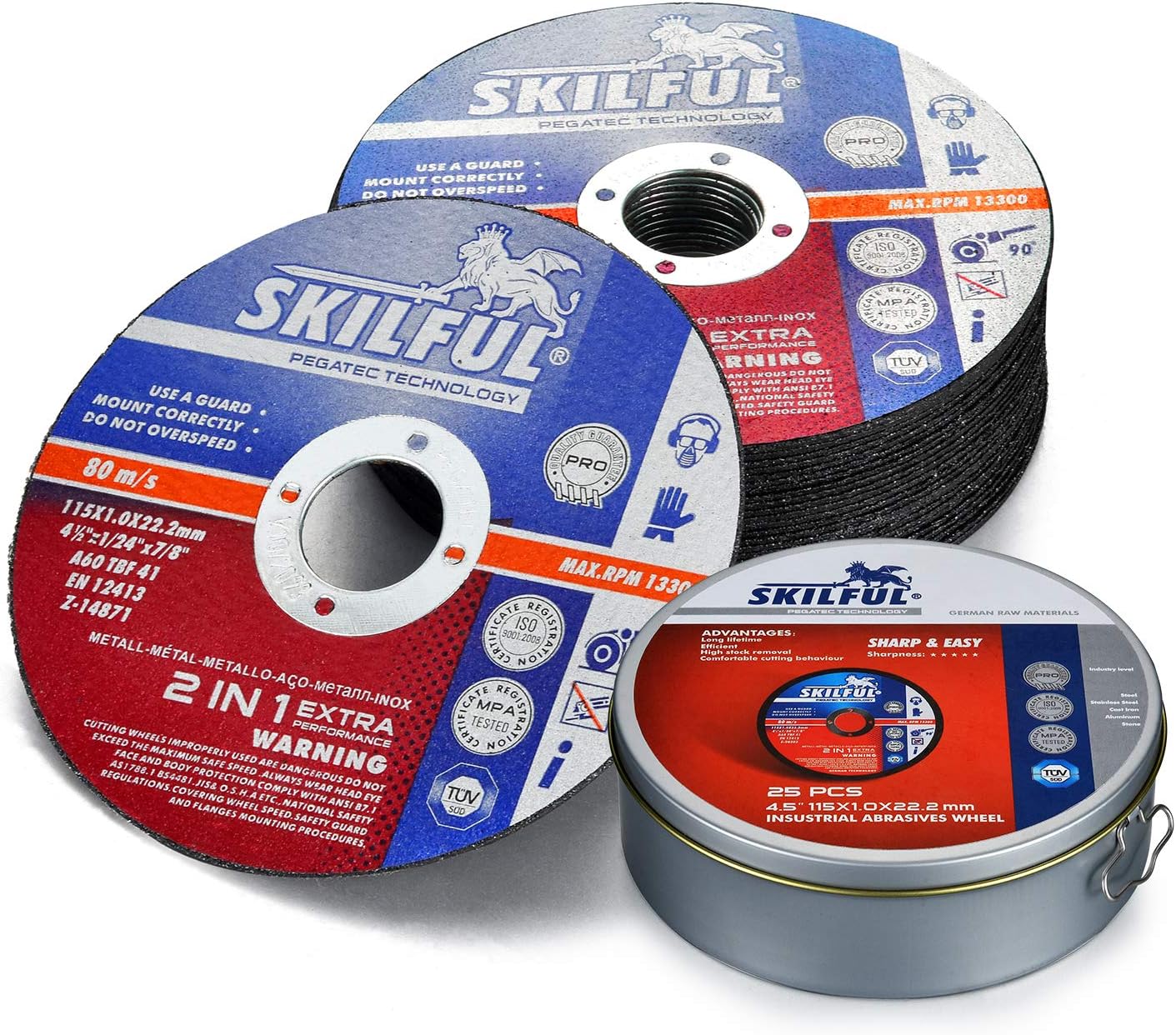 SKILFUL Cut Off Wheels 25 Packs, Cutting Wheels 4-1/2 inch Ultra-Thin Metal/Stainless Steel Cutting Disc Cutting Metal, Aluminum, Wood, PVC, ABS, Stone for Angle Grinder: Industrial & Scientific