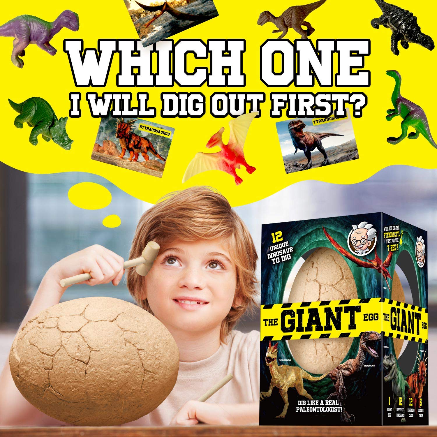XXTOYS Dinosaur Egg Dig Kit, Unearth a Jumbo Dino Egg with 12 Unique Large Surprise Dinosaur Toys, Ideal Educational STEM Toys and Gifts for Kids Aged 5-7, Suitable for Party and Easter