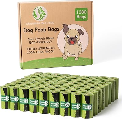 GREENER WALKER Poop Bags 1080 Extra Thick Leak Proof 13x9 Green