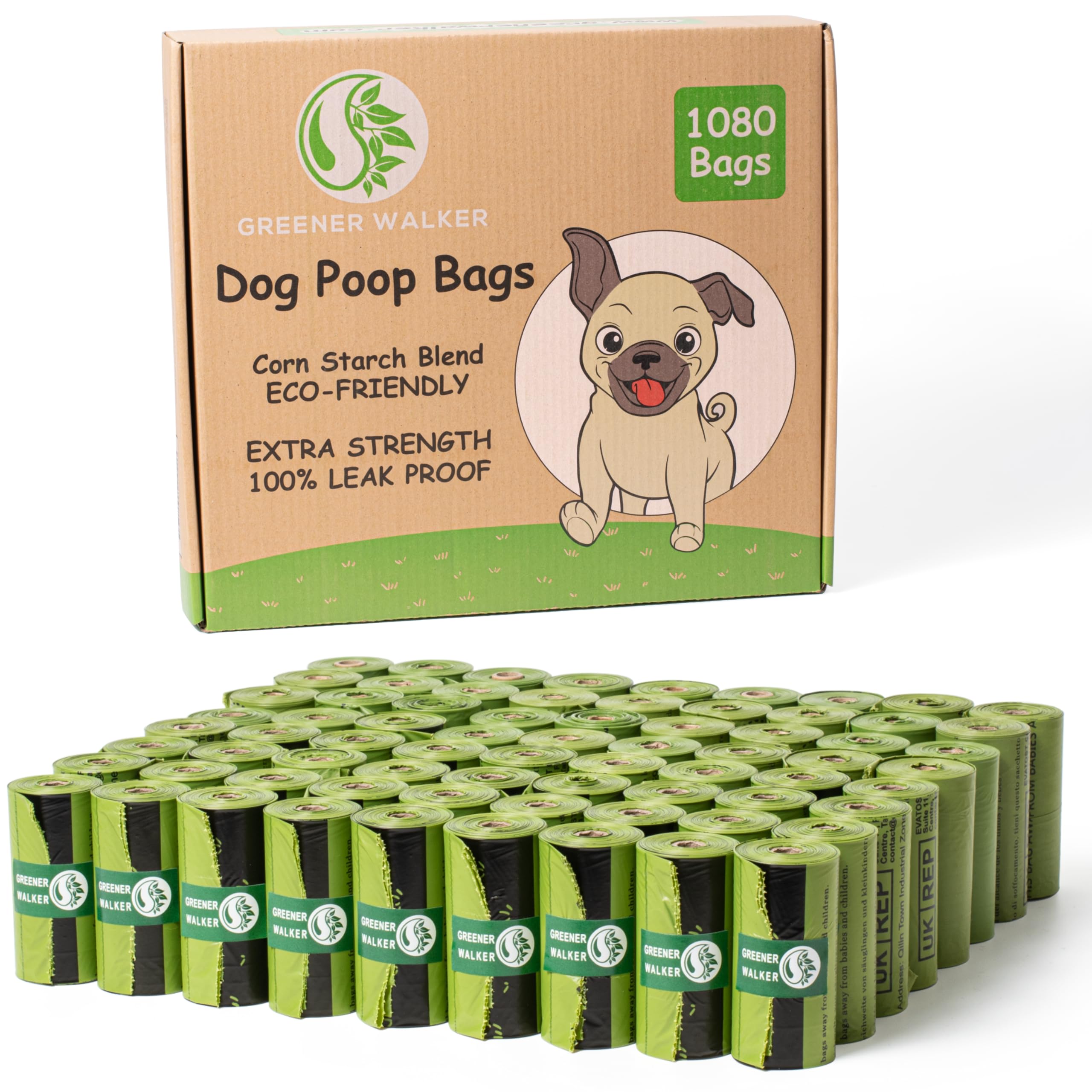 Photo 1 of GREENER WALKER Poop Bags for Dog Waste, 1080 Doggy Waste Bags Extra Thick Strong 100% Leak-Proof (Green)