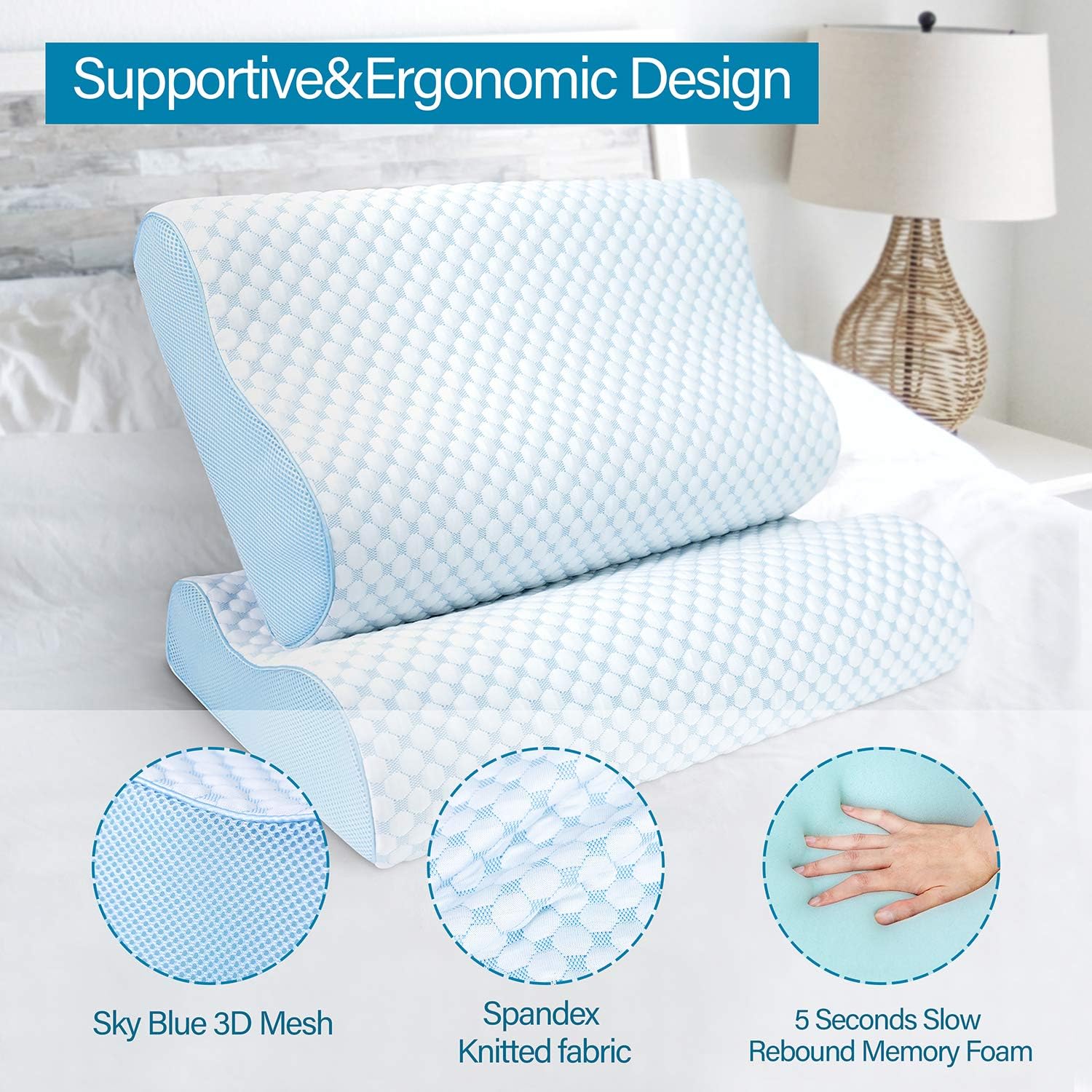 Dlight Contour Memory Foam Pillow-Ergonomic Design to Relieve Neck Pain,Sleeping Bed Pillow for All Sleeping Positions, CertiPUR-US (Soft Contour-4.7 Inch): Home & Kitchen