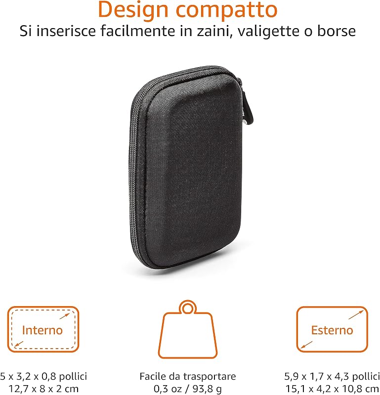 Custodia per Hard Drive esterno, 14.73 x 3.05 x 10.67 cm, Nero
