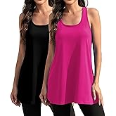 DYLH Black Extra Long Tank Tops for Women Yoga Workout Loose Fit Racerback Shirts Tunic Cotton Exercise Stretchy Camisole 2 Pack